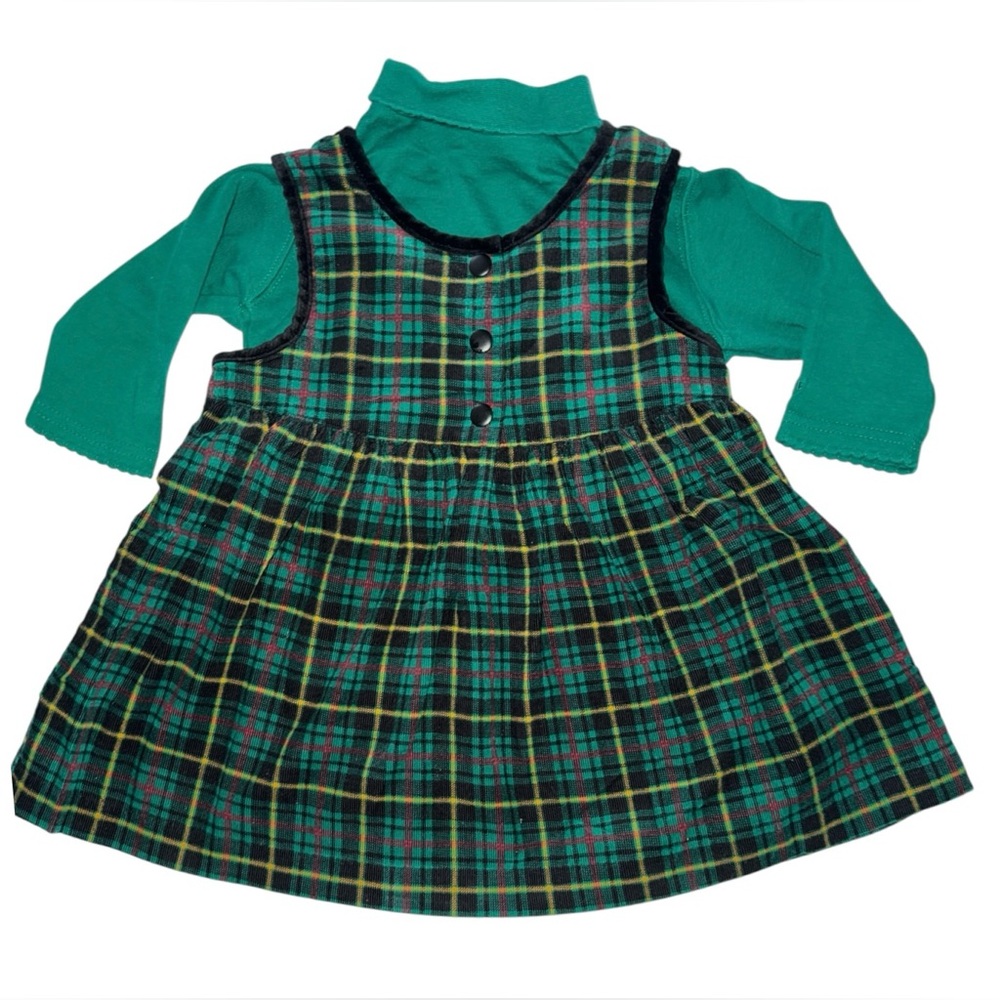 Gymboree Vintage 1998 Holiday Garland Green Plaid Dress Outfit 12-18 Months